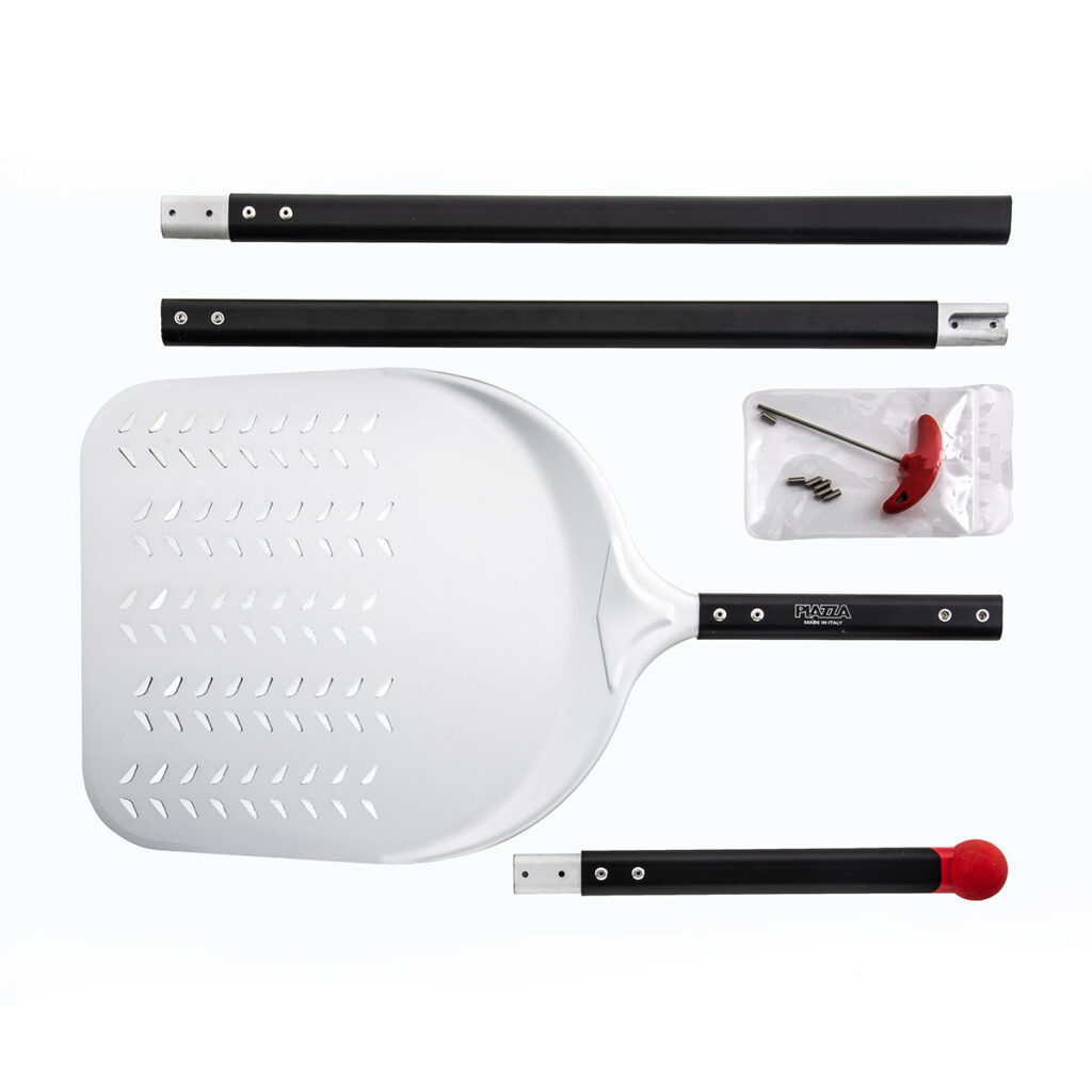 Pala pizza rettangolare forata smontabile in alluminio